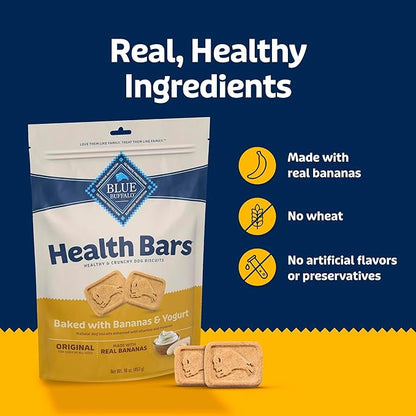 Blue Buffalo Health Bars Crunchy Dog Biscuits, Oven-Baked Dog Treats Made with Natural Ingredients, Bananas & Yogurt, 16-oz Bag