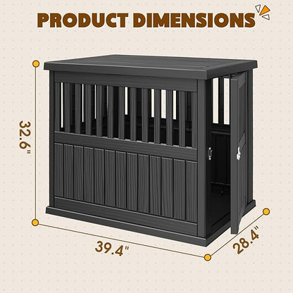 Bifanuo 40-Inch Dog Crate Furniture, Heavy Duty Dog Crate for Large and Medium Dog, Lockable Indoor Outdoor Dog Kennel & End Table, Decorative Plastic Pet Cage (Black)