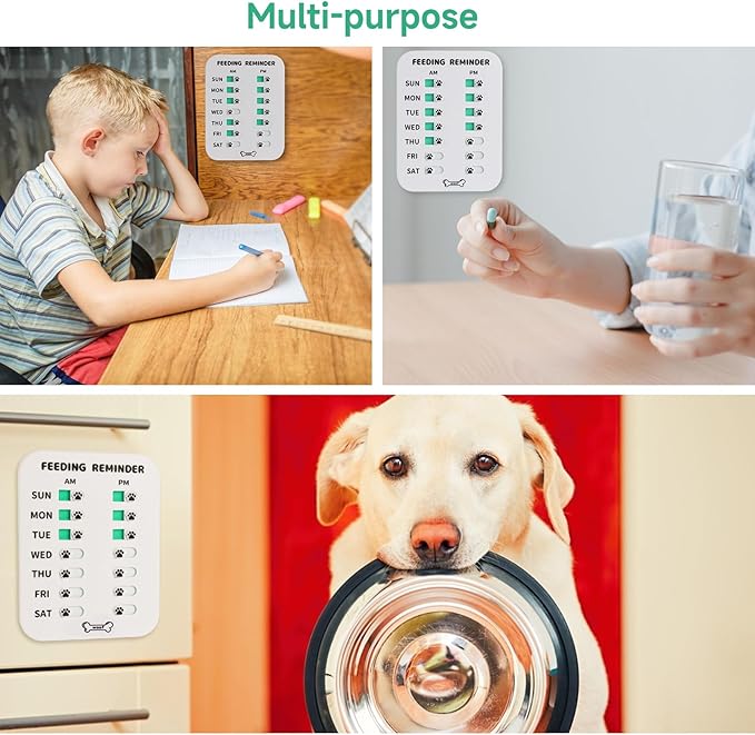 YAUYIK Dog Feeding Reminder, Magnetic Reminder Sticker, AM/PM Daily Indication Chart Feed Your Pets, Fridge Magnets and Double Sided Tape, Helps You to Track Pet Feeding & Medication (White)