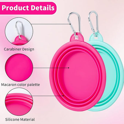 SLSON Collapsible Dog Bowl, 2Pack Macaron Color Pet Travel Bowls Silicone Foldable Water Feeder Dish for Small to Large Dogs Cat Walking Hiking Camping (Macaron Bright Pink and Bright Green, Small)