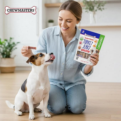 Chewmasters Organic Turkey Jerky with Chicken Dog Treat for All Life Stages - Fresh and Healthy Turkey Dog Treats - High Protein, Real Meat Snack, Grain Free, by-Product Free - USA Made, 2lb