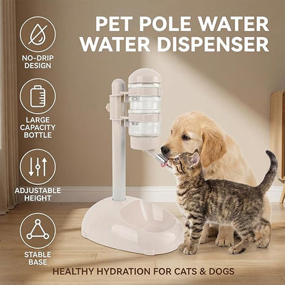 Denash Pet Standing Water Dispenser Feeder, 500ml Dog Water Feeder Bottle Adjustable Raised Pet Food Bowl for Dogs Detachable Bottles Easy Cleaning (Beige)