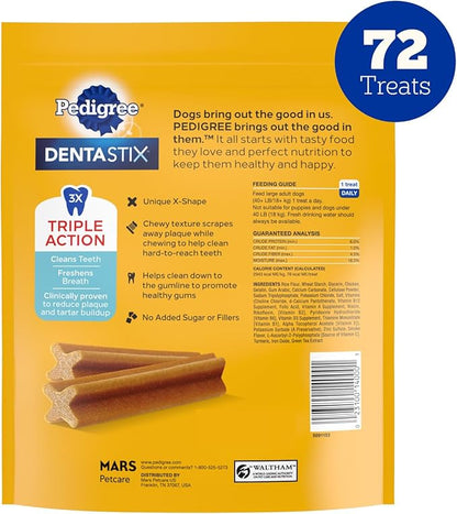 Pedigree Dentastix Large Dog Treats, Original Flavor with Real Chicken, (4) 18ct Bag (72 Treats Total)