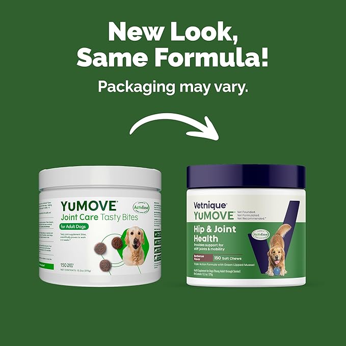 YuMOVE Hip & Joint Supplement for Dogs with Glucosamine, Hyaluronic Acid, Green Lipped Mussel & Omega 3 Joint Supplement - Regular or Advanced Strength (150ct Chews, Regular Strength)