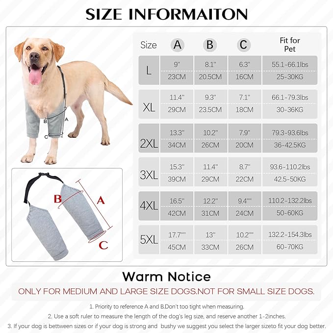 ROZKITCH Dog Surgery Leg Sleeve for Front Legs, Adjustable Pet Prevent Licking Wound Elbow Knee Protector, Dog Leg Sleeve to Stop Licking Cone Collar Alternative for Sprain ACL CCL Arthritis Grey 2XL
