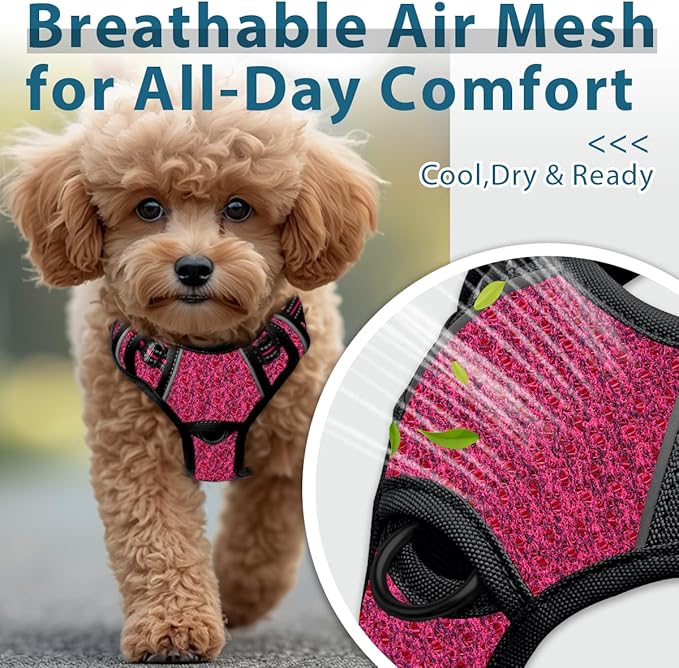 BARKBAY Dog Harness No Pull with ID Tag Pocket - Heavy Duty, Reflective, Easy Control for Large Dogs(Pink/Black,S)