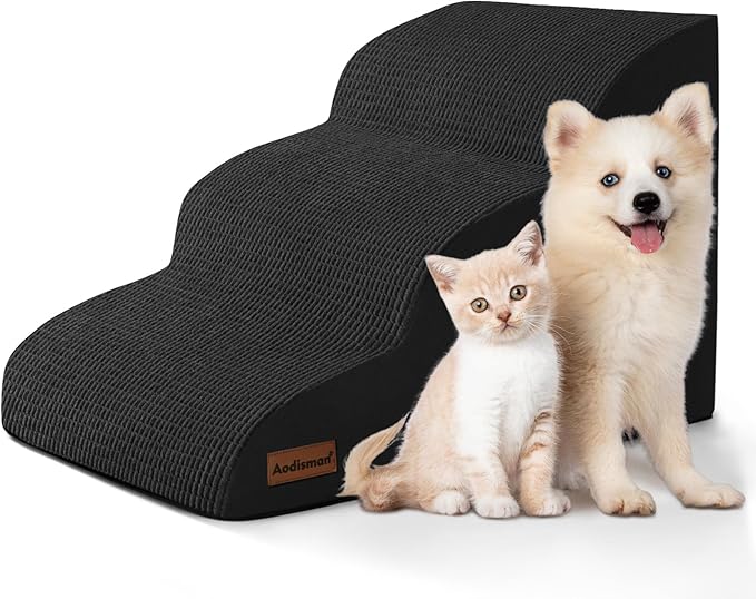 Aodisman 3-Step Dog Ramp and Stairs for Sofa and Chair - Non-Slip Sturdy Pet Steps for Small Dogs and Cats,15.7" H,Black