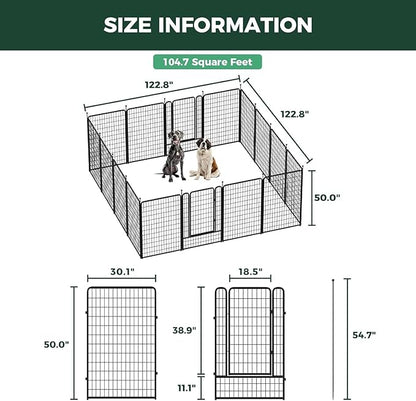 FXW Rollick Unleashed Dog Playpen for Indoor, Yard, RV Camping, 50 inch 16 Panels Dog Pen with Anchor Kit (4 Packs) for Large Dogs, Black│Patented