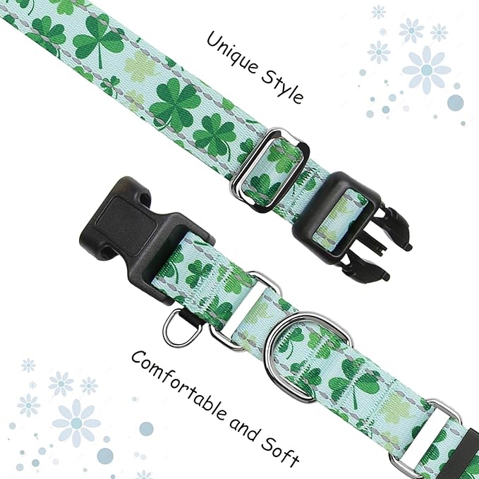 St.Patrick's Day Reflective Martingale Collar for Dogs with Quick Release Buckle Spring Clover Holiday Dog Collars (Shamrock, Large)
