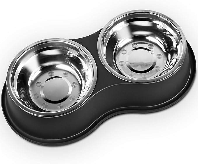 Epetslove Dog Bowls Large Double Dog Water and Food Bowls Stainless Steel Bowls with Non-Slip Resin Station, Pet Feeder Bowls Food Dish for Small Medium Large Dogs Cats