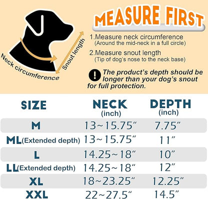 Extra Large Soft Dog Cone, 37cm / 14.5" Long Stop Licking Deep Pet Recovery Collar After Surgery, Clear Plastic Breathable Elizabethan Head Neck Circle, Adjustable Comfortable Cones (XXL Black)