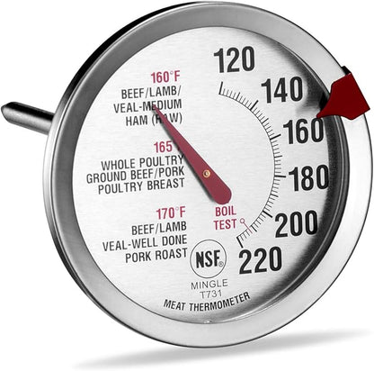 Meat Thermometer for Oven T731, BBQ Thermometer, Oven Safe, Large 2.5-Inch Easy-Read Face, Stainless Steel Stem and Housing