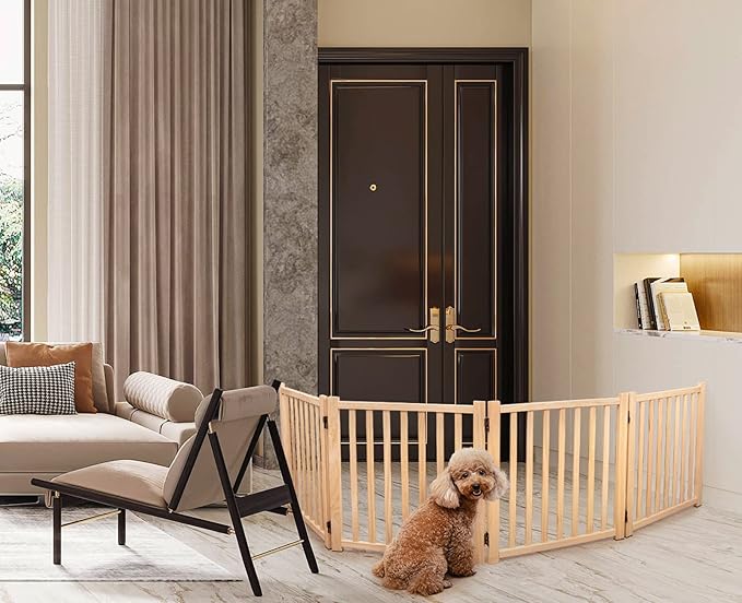 YOCAN Paint-Free Wooden Freestanding Dog Gates for The House,Doorways, Stairs,Wood Dog Fences Indoor Pet Gate,Step Over Fence-4 Panel H:23”