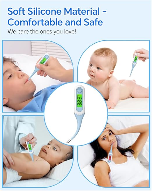 Digital Oral Thermometer for Adults and Kids, 8s Fast Reading, Accurate & Safe Thermometer for Baby with Fever Alarm, °C/°F Switchable, 3 Colors Backlit Medical Rectal Thermometers