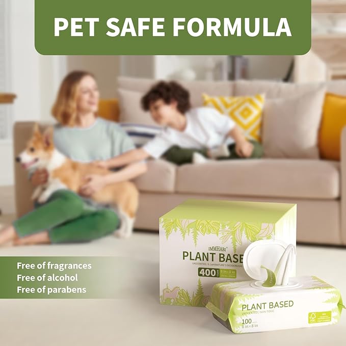 IMMHABI 400 Unscented Pet Wipes for Paws and Butt Plant Based Hypoallergenic Pets Cleansing & Deodorizing Anal Gland Hygienic Puppy Wipes for Dogs