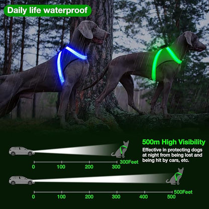 ChalkLit Light Up Dog Harness, No Pull Led Dog Harness Glow-in-The-Dark for Night Walking, USB Rechargeable Lighted Safety Vest for Medium Large Dogs, Adjustable Soft Mesh Fully Illuminated(Green, XL)