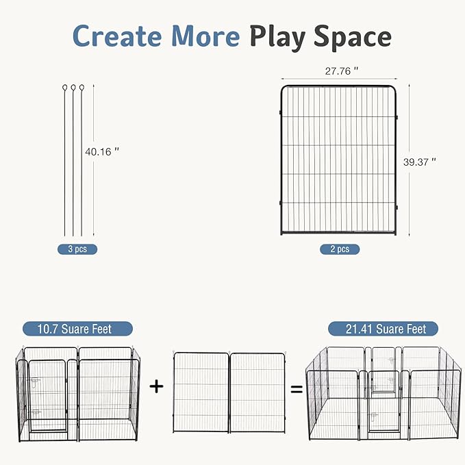 DUMOS Dog Playpen Indoor, Metal 40 Inch 2 Panels Foldable Pet Fence with Door, Outdoor Small Medium Large Dog Puppy Portable Exercise Play Pen for RV Camping, Trips, Play Yard