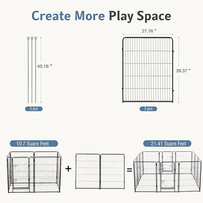 DUMOS Dog Playpen Indoor, Metal 40 Inch 2 Panels Foldable Pet Fence with Door, Outdoor Small Medium Large Dog Puppy Portable Exercise Play Pen for RV Camping, Trips, Play Yard