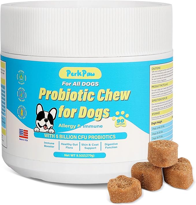Probiotics for Dogs, Dog Probiotics for Diarrhea & Bowel Support, Digestive Enzymes Promotes Gut Health, Immunity Health & Itch Relief, Prebiotics and Probiotics (Chicken)
