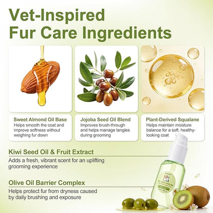 Pet Coat Care Oil, Kiwi Seed & Olive Infusion | Structural Strengthening Serum Minimizes Breakage & Static; Nutrient-Rich Fiber Fortification, Brittle Hair Restoration, Dogs Cats, 1.69 fl. oz