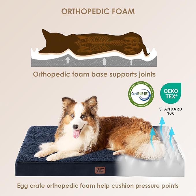 EHEYCIGA Orthopedic Dog Beds for Large Dogs with Removable Washable Cover for Crate, Navy, 35x23