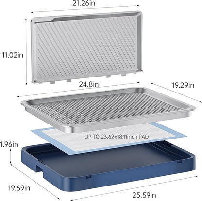 Indoor Dog Potty Tray with High Wall,25.59"X19.69" Pee Pad Holder,Dogs Litter Box,Mesh Training Toilet for Puppy and Small Size Dog,Housebreaking Supplies, Pet Products (Blue)