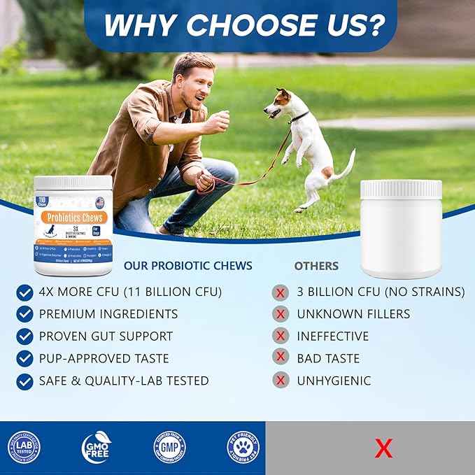 Probiotics for Dogs Dog Probiotic Chews for Yeast Gut Digestive & Immune Health, Itch Relief Ears Skin & Coat with 11Billion CFU Probiotics, 6 Enzymes& 4 Prebiotics, Pumpkin, Omegas & Vitamins,110ct