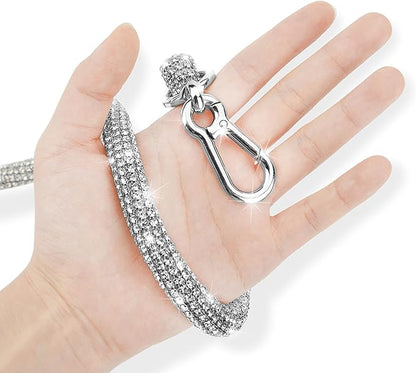 Bling Dog Leashes Full Rhinestone Sparkling Diamond Leashes Pets Leash with Swivel Hook for Collar Wedding Party Daily Walk Small Medium Dog Silver 43 Inch