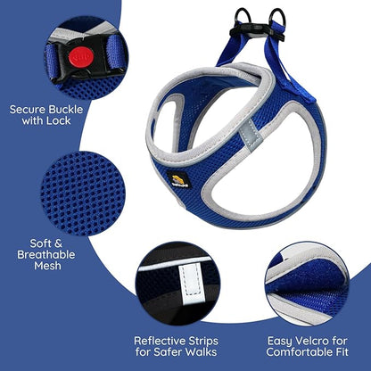 BELLA & PAL Step in Vest Harness for Small and Medium Dogs, No Pull Small Dog Harness with Leash Set, Comfortable Air Mesh Dog Vest Harness with Reflective Strip (Sapphire(Round Rope), XS)