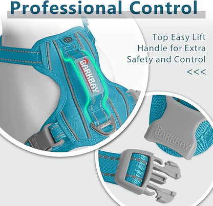 BARKBAY Dog Harness No Pull Oxford with ID Tag Pocket - Heavy Duty, Reflective, Easy Control for Large Dogs(Aqua Oxford,S)