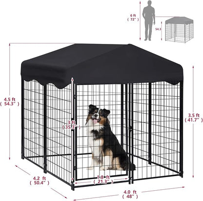 Dog Kennel Outside, 4.5' x 4' x 4' Dog Kennel Outdoor with Roof for Medium Small Dogs, Outdoor Dog Cage Dog Pen with Waterproof & UV-Resistant Cover, 12 Nails for Stablility, 2 Sets