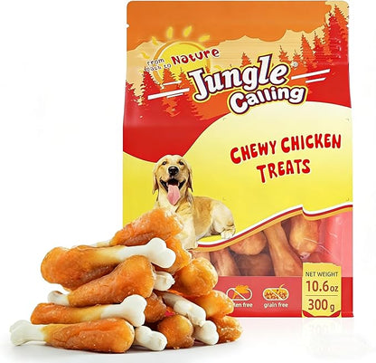 Jungle Calling Chewy Chicken Dog Treats Rawhide Free Real Chicken Calcium Bone, Teeth Clean Breath Fresh Dog Training Treats