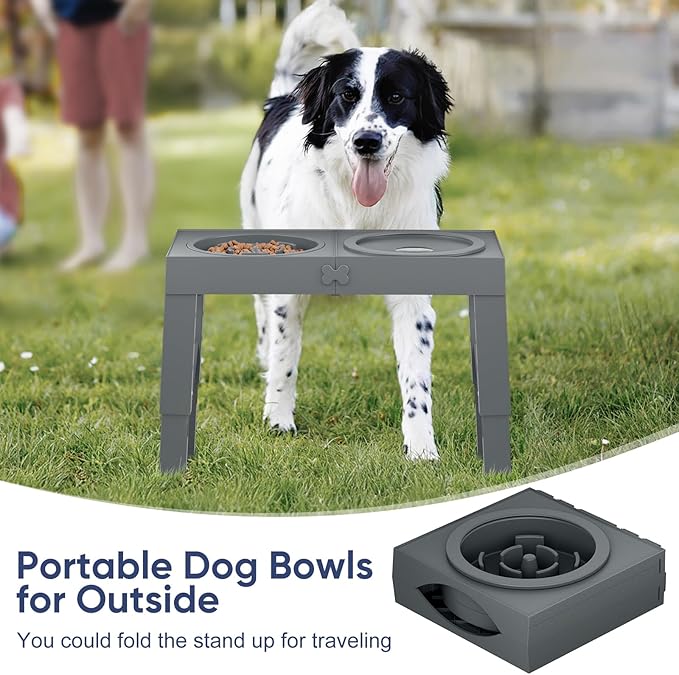 XIAZ Elevated Dog Bowls Large Breed Raised Dogs Bowl Stand Large/Medium Sized Dog Slow Feeder Dogs Bowls Food Water Stands 5 Heights Adjustable 9/11/12/14in Pet Feeder Dish Station