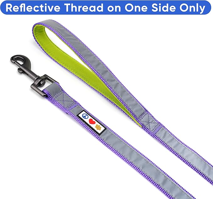 Pawtitas 6 FT Padded Dog Leash with Comfortable Neoprene Padding Handle - Purple Lead | Medium Reflective Dog Leash with Highly Reflective Band Perfect for Medium and Large Dogs and Puppies.