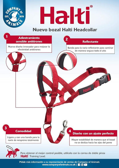Halti Headcollar - Stop Your Dog Pulling on the Leash. Adjustable, Reflective and Lightweight, with Padded Nose Band. Dog Training Anti-Pull Collar for Medium Dogs (Size 3, Red)
