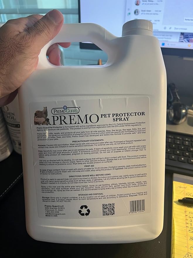 Premo Guard Pet Protector Spray - 128 oz - Kills Mites, Fleas, Ticks, & Mosquitoes - for Dogs, Cats, & Home - Natural Plant Based Oils for Control, Prevention & Treatment - Family Safe