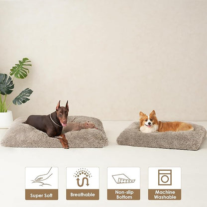 EHEYCIGA Fluffy Dog Crate Bed for Extra Large Dogs, Plush Faux Fur XLP Pad, Calming Anti Anxiety XL Plus Bed for Crate, Washable Soft Warm Dog Mat with Non-Slip Bottom, Taupe