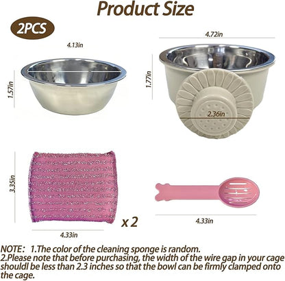 kathson Lightweight Stainless Steel Pet Bowls, Removable Crate Dog Bowl Hanging Pet Food Water Feeder Bowl, Cage Coop Cup for Puppy Cat Rabbit Ferret Birds Guinea Pigs (2pcs)
