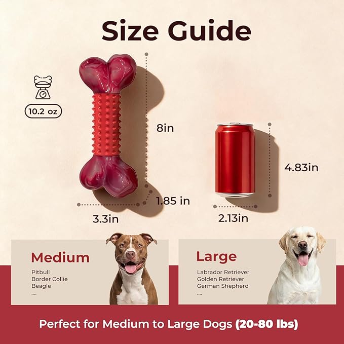 Apasiri 2-Pack Tough Dog Toys for Aggressive Chewers: Beef Flavored Long Lasting Dog Bones for Large Dogs, Heavy Duty Nylon & Rubber Dog Chew Toys to Keep Them Busy, Medium & Large Breed, Red