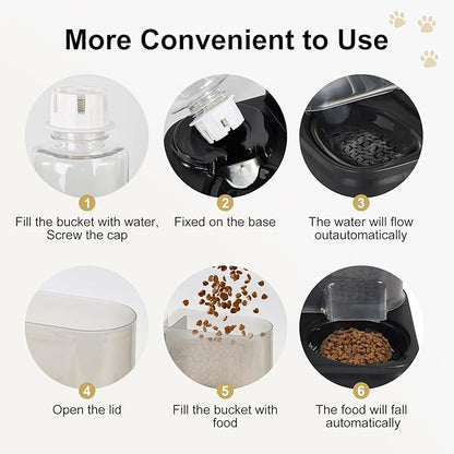 Gravity Pet Feeder and Water Dispenser Set, Automatic Dog Feeder and Dog Water Dispenser for Dogs Cats Pets Animals Large Capacity (Black)