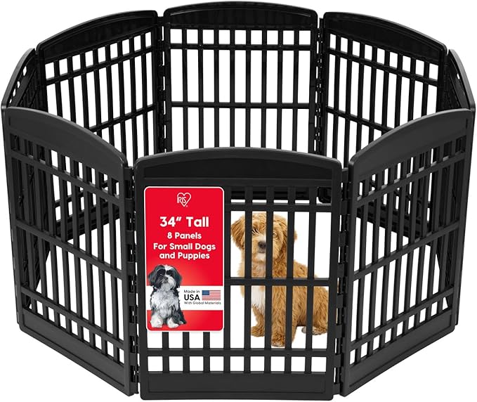 IRIS USA Dog Playpen 34" Tall Dog Playpen Indoor – 8-Panel Puppy Playpen, 63 x 63 x 35, Extra Tall Dog Play Pen Indoors for Large Dogs, Plastic Pet Playpen, Indoor Dog Pen, Black