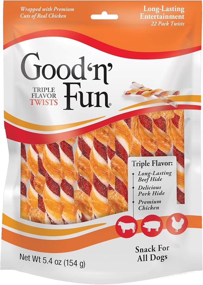 Good 'N' Fun Triple Flavor Twist Chews for Dogs,22-Count,(Pack of 2)