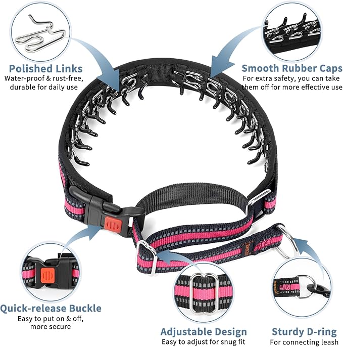 Mayerzon Martingale Collar for Dogs, No Pull Dog Collar with Reflective Strip for Small Medium Large Dogs, Anti Pulling Dog Collar with Buckle for Walking Training, Safe for Night Walk(Pink, M)