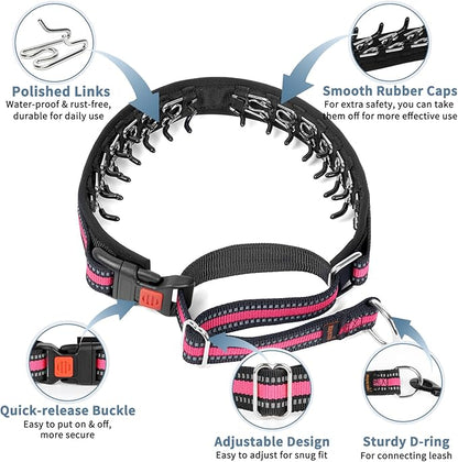 Mayerzon Martingale Collar for Dogs, No Pull Dog Collar with Reflective Strip for Small Medium Large Dogs, Anti Pulling Dog Collar with Buckle for Walking Training, Safe for Night Walk(Pink, M)