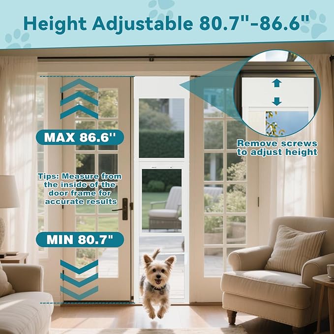 MOPHOTO Dog Door for Sliding Glass Door with Lock, Adjustable Height 80.7"- 86.6" Pet Door for Sliding Glass Door, Insert Sliding Dog Door for Renters and Apartments Patio