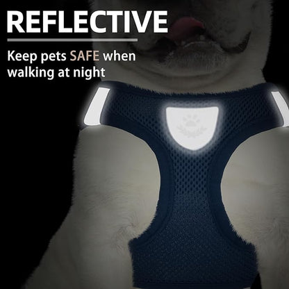 PUPTECK Adjustable Dog Harness Collar and Leash Set Step in No Pull Pet Harness for Small Medium Dogs Puppy and Cats Outdoor Walking Running, Soft Mesh Padded Reflective Vest Harnesses