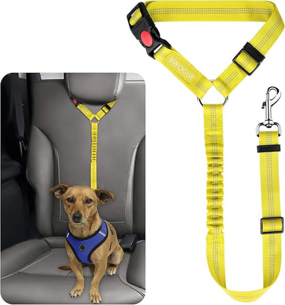 BWOGUE Pet Dog Cat Seat Belts, Car Headrest Restraint Adjustable Safety Leads Vehicle Seatbelt Harness (1 Pack, Yellow, Elastic)