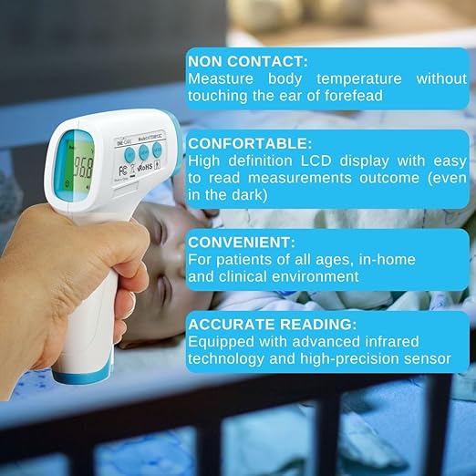 ONE-CARE Digital Infrared Thermometer HTD8813C - Non-Contact, Homedics Thermometer, High Accuracy, Fast Reading, Body & Room Temp, Newborn Baby to Adult, Fever Alarm, Large Display
