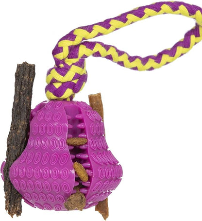Hank & Harley Dog Treat Toy- Entertain with Food & Treat Dispensing, Fetching and Chewing Toys. Amazing Durability, Dishwasher Safe, BPA Free Non-Toxic Rubber (Toy & Rope)