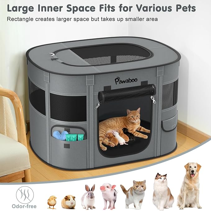 Dog Playpen, Portable Pet Cat PlayPen, 600D Oxford Dog Kennel Tent Crate, Waterproof&Breathable, Indoor Outdoor Travel Camping for Medium/Large Breed with Carrying Case+Bowl(L), Charcoal Gray